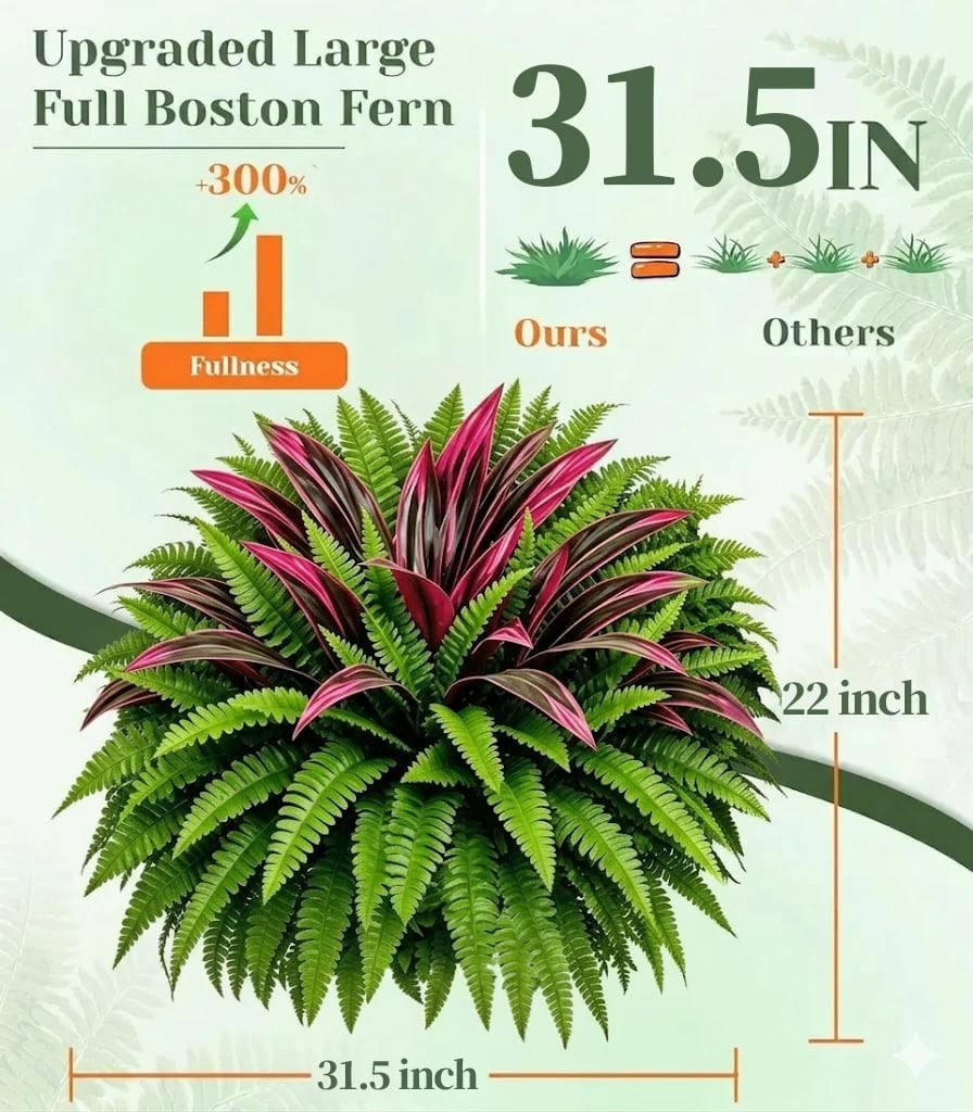 🔥LAST DAY SPECIAL 50% 🌿UV-Resistant Artificial Fern & Red Dracaena Decorative Plants – Full, Lush & Fade-Resistant!
